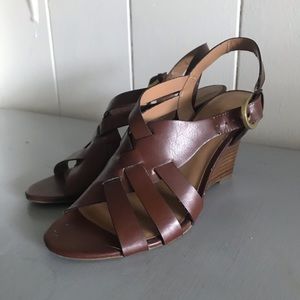 Franco Sarto Brown Leather Wedges